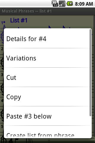 Context menu for list item screenshot